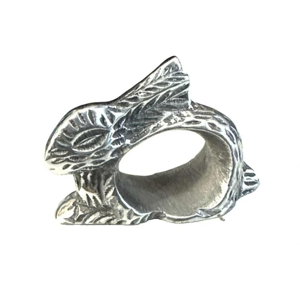 Bunny Rabbit Napkin Rings Holders Pewter Finish Easter Spring Farmhouse Lot of 8